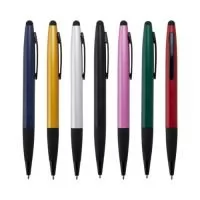 Descrição: Caneta metálica com touchscreen, carga esferográfica azul 1.0mm e acionamento por rotação.  Largura : 1,4 cm  Comprimento : 13,9 cm  Medidas aproximadas para gravação (CxL): 0,7 cm 4 cm  Peso aproximado (g): 21