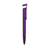 Caneta plástica com suporte para celular, ponteira touch screen e limpador de tela. Carga esferográfica azul 1.0 mm e acionamento por rotação.  Largura: 1,9 cm Comprimento: 14,9 cm Medidas aproximadas para gravação: (CxL): Clip 4 cm x 1 cm