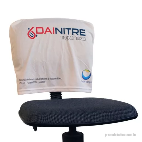 Capa para cadeira personalizada - Capa para encosto de cadeira personalizada, confeccionado com tecido misto (poliéster e elastano).