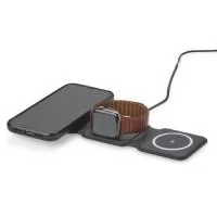  Carregador para dispositivos compatíveis com a tecnologia de carregamento por indução. Possui estrutura dobrável em ABS e silicone com espaço para a recarga simultânea de smartphone, smartwatch e estojo para fones de ouvido sem fio, além de entrada USB-C para alimentação. Acompanha cabo USB-C.
