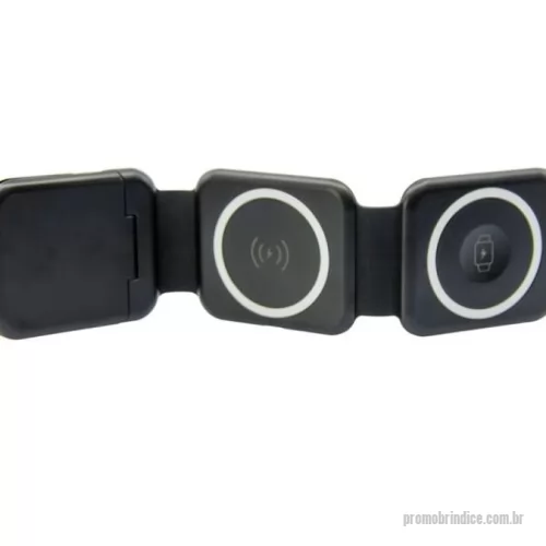 Carregador de celular personalizado - Carregador duplo de smartwatch e celular, possui compartimento com adaptadores USB, USBC, Iphone, Android.