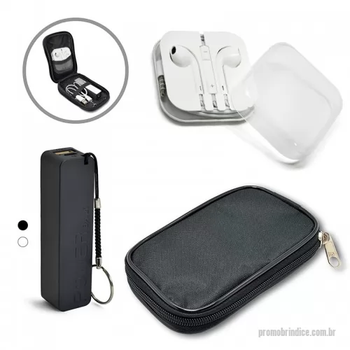 Carregador portátil USB personalizado - Kit com Carregador Power Bank bateria e Fone de Ouvido