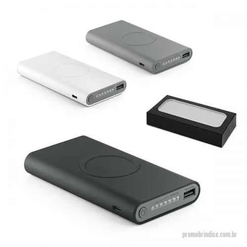 Carregador portátil USB personalizado - Carregador Portátil Wireless Power Bank 10000mAh Personalizado