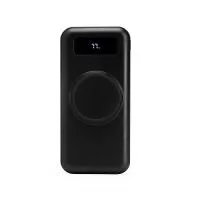 Carregador portátil power bank com 10.000mAh e carregamento via indução ou via cabo. Com display digital indicador de bateria, o carregador contém quatro cabos acoplados: Lightning, Tipo-C, V8 e saída USB para o carregamento da própria bateria. Portas de entrada: V8, Tipo-C e duas portas USB. 