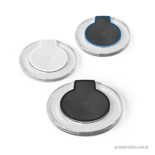 Carregador Wireless personalizado - Carregador wireless em ABS, permite carregamento dos dispositivos por indução. Tem entrada microUSB e potência de carregamento de 5W. Incluso cabo USB-A / micro USB para carregar. CCompatível com smartphones com tecnologia de carregamento sem fios. ø100 x 10 mm