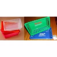 CESTA PLASTICA COM GRAVAÇÃO EM TINTA. Utilizadas em comercio, farmacias e em casa para organizar os produtos.-Medidas 28,6 x 18,7 x 8 cm