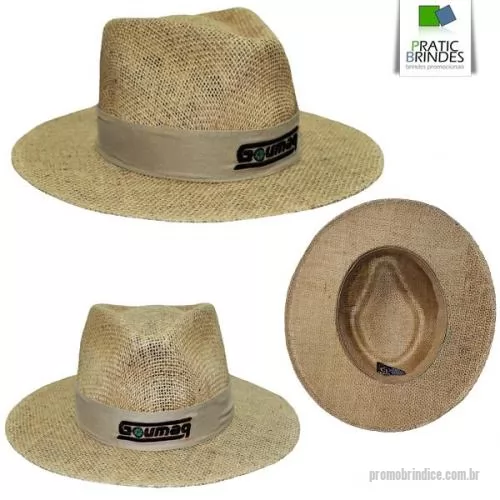 Chapéu personalizado - Chapéu de juta com faixa em brim, nos modelos sem foro, debruado, forrado e feminino com laço, disponível nos tamanhos M,G e GG. Personalização em Bordado somente uma logo.