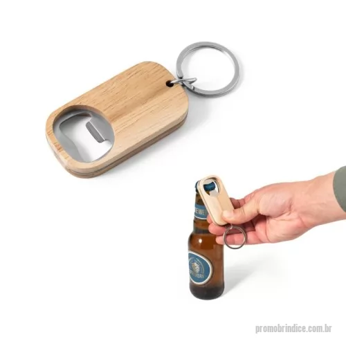 Chaveiro com abridor de garrafa personalizado - Chaveiro em aço inox e bambu com abridor de garrafas. A cor e o resultado da impressão nos materiais naturais pode variar entre produtos. 70 x 30 x 18 mm