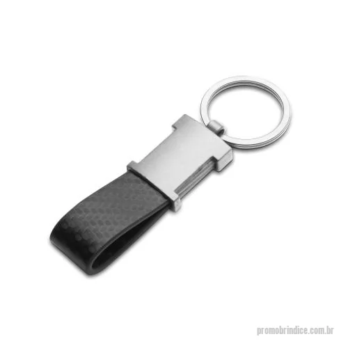Chaveiro de couro ou sintético personalizado - Chaveiro de metal em níquel fosco + PU, acompanha caixa com berço aveludado.