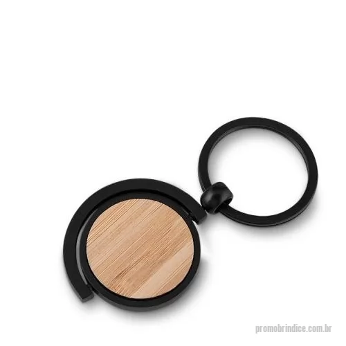 Chaveiro de MDF personalizado - Chaveiro de metal, com detalhe circular de Bambu. Acompanha estojo de papel