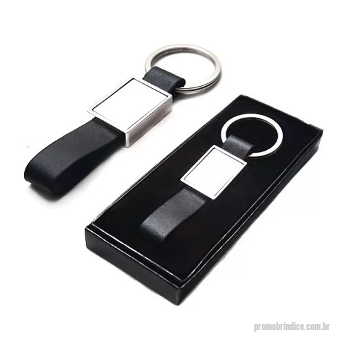 Chaveiro metálico personalizado - Chaveiro Metal com Detalhe em Couro Sintético