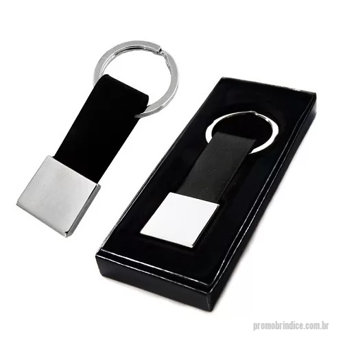 Chaveiro metálico personalizado - Chaveiro Metal com Detalhe em Couro Sintético