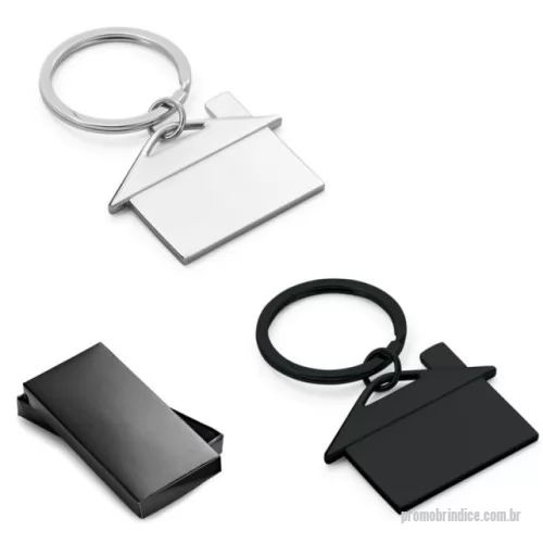 Chaveiro metálico personalizado - Chaveiro em metal em formato de casa. Fornecido em caixa presente. 49 x 36 x 3 mm