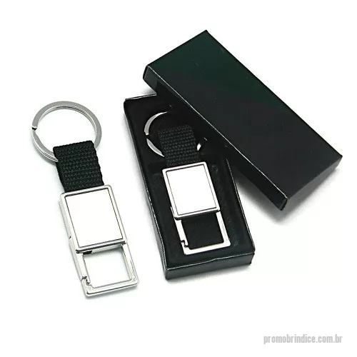Chaveiro metálico personalizado - Chaveiro Metal com Detalhe em Fita Preta
