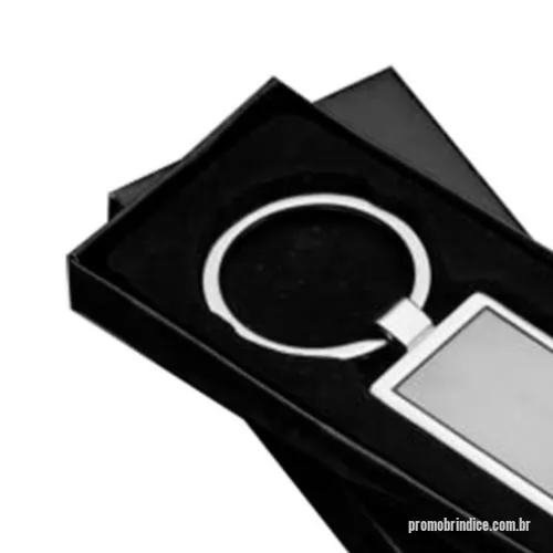 Chaveiro metálico personalizado - Chaveiro Metalico Premium  retangular com embalagem