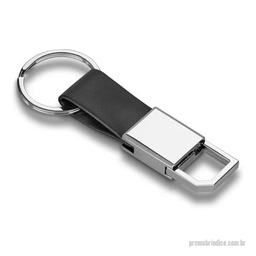 Chaveiro metálico personalizado - Chaveiro em c. sintético e metal com mosquetão. Fornecido em caixa presente de papel kraft reciclado.