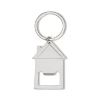 Chaveiro abridor feito em aço inox com formato de uma casa e argola de ferro.  Altura :  5,6 cm  Largura :  3,8 cm  Comprimento :  com argola 9,2 cm