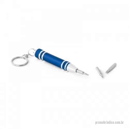 Chaveiro personalizado - Conjunto de mini chave de parafusos em metal com 3 pontas diferentes removíveis com opção de guardar as peças no topo do corpo com tampa. Chaveiro incluso.