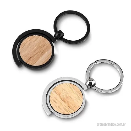Chaveiro personalizado - Chaveiro Metal com Detalhe em Bambu