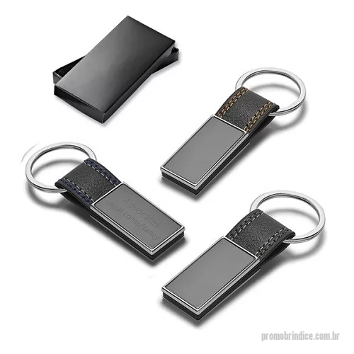 Chaveiro personalizado - Chaveiro Metal com Detalhe em Couro Sintético