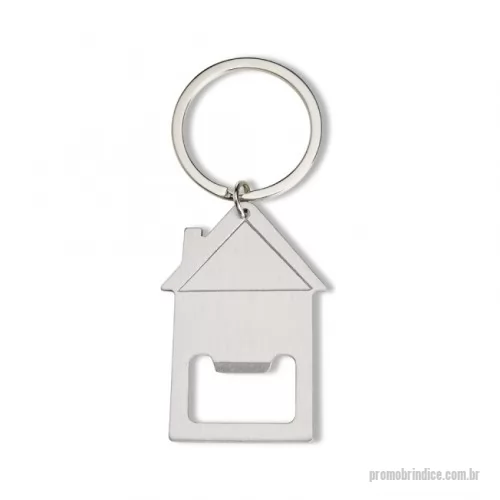 Chaveiro personalizado - Descrição: Chaveiro abridor metálico formato casa.  Altura :  5,6 cm  Largura :  3,8 cm  Espessura :  0,2 cm  Comprimento :  com argola 8,2cm  Medidas aproximadas para gravação (CxL):  1,3 cm x 3 cm  Peso aproximado (g):  19