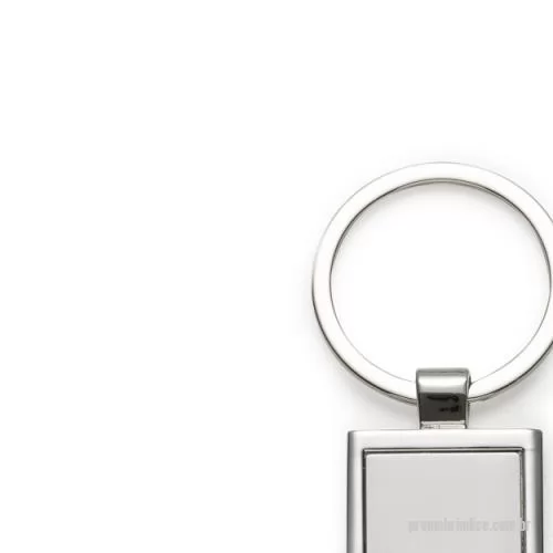 Chaveiro personalizado - Chaveiro de metal retangular com chapa central, verso liso.