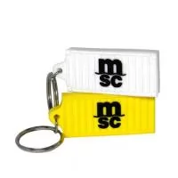 Chaveiro Emborrachado, Gravação em Alto relevo com a logo do cliente. Desenvolvimento de formato específico. Acabamento em cordão de nylon e argola (ou em corrente metálica e argola).