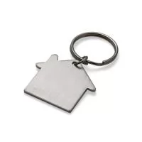 Chaveiro plaquinha metálica em formato casa com pintura fosca, frente e verso liso.