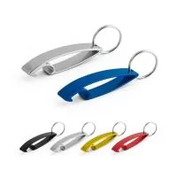 Chaveiro em alumínio com abridor de garrafas. 15 x 68 x 13 mm