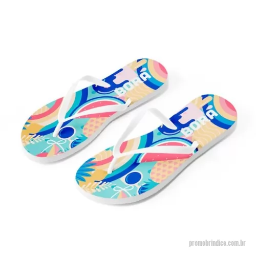 Chinelo personalizado - Chinelos confortáveis com sola em EVA e tira em PVC. A sola é totalmente personalizável em sublimação. Tamanhos disponíveis: P/M (36 ao 39). Fornecidos num polybag. P/M