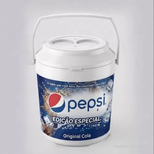 Cooler personalizado - Cooler Térmico Personalizado para 16 Latas, com capacidade de 12 litros e ampla área para personalização. Ideal para brindes, eventos e ações promocionais, mantém as bebidas geladas por mais tempo e garante destaque para sua marca. Resistente e espaçoso, possui dimensões de 378 mm de altura x 265 mm de diâmetro e peso aproximado de 1,640 kg. 