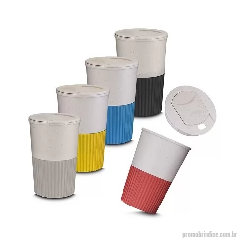 Copo Biodegradavel personalizado - Copo plástico com parede dupla, produzido com fibra de trigo e plástico, com capacidade de 400ml e tampa rosqueável.