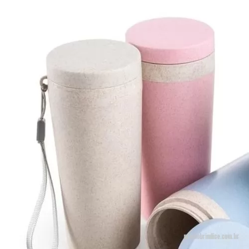 Copo Biodegradavel personalizado - Copo de fibra de Bambu, capacidade de 350 ml com parede dupla e alça, tampa elegante e rosqueável, conserva temperatura em ate 2 horas..