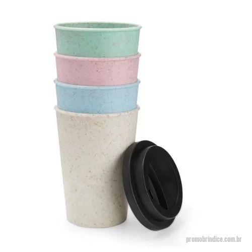 Copo bucks personalizado - Copo fibra de arroz e polipropileno com capacidade de 450ml livre de BPA, possui tampa com bocal.