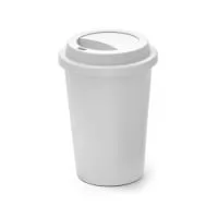 Copo de viagem com tampa e corpo em PP. Capacidade até 450 mL. Certificação EU Food Grade. Ø90 x 135 mm