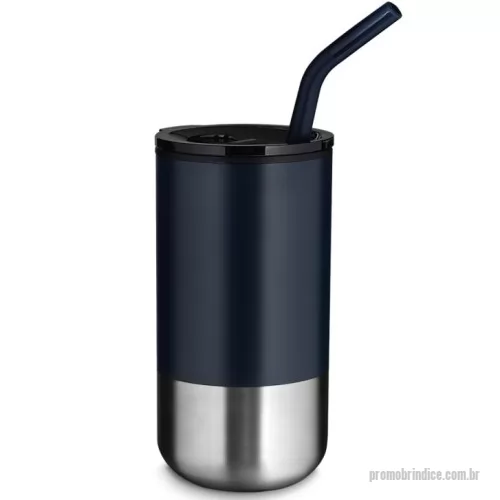 Copo com Canudo personalizado - Copo em inox com canudo removível, com capacidade de até 550ml. Pintura fosca na parte externa e a parte interna revestida com plástico PP.