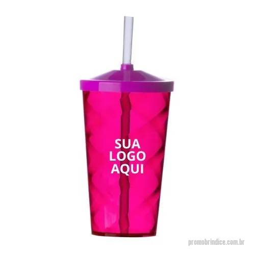 Copo com Canudo personalizado - Copo de poliestireno 550ml com canudo. Copo colorido com detalhe espiral e canudo plástico biodegradável.