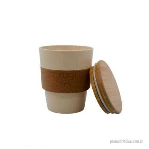 Copo com tampa personalizado - Copo de fibra de bambu, anel de cortiça e tampa de bambu, capacidade de 350ml.