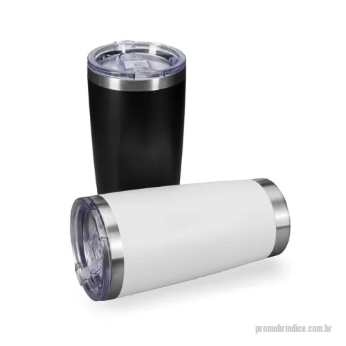 Copo com tampa personalizado - Copo térmico em aço inox com pintura eletrostática e capacidade máxima de 520ml. Sua parede dupla, aliada à tampa plástica com vedação a vácuo e ao bocal com trava de segurança, assegura a conservação da temperatura das bebidas por muito mais tempo.
