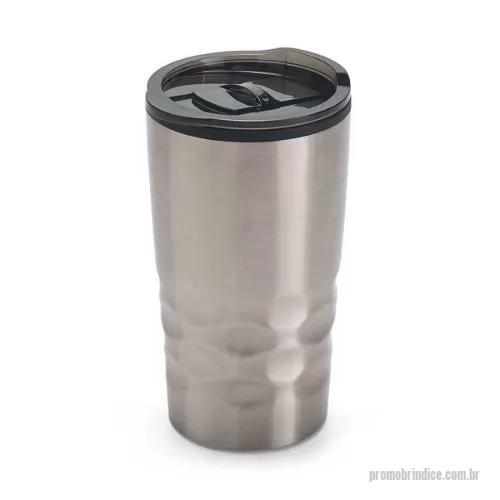 Copo de alumínio personalizado - Copo de viagem. Aço inox e PP. Com corpo duplo. Capacidade: 510 ml. Food grade. Fornecida em caixa.  87 x 151 mm