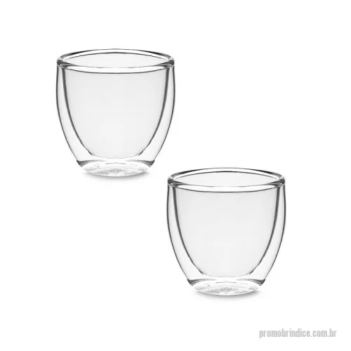 Copo de cristal personalizado - Conjunto com 2 copos de vidro borossilicato com parede dupla. Ideais para café, com capacidade de até 80ml.
