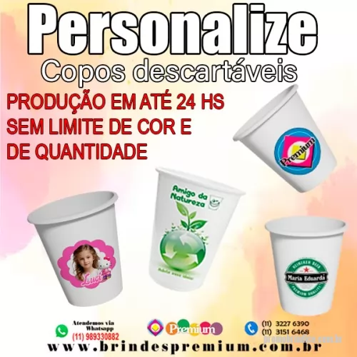 Copo de papel personalizado - Copo descartável Personalizado papel, isopor ou plástico sem limite de cor e de quantidade pequenas quantidades em até 24hs