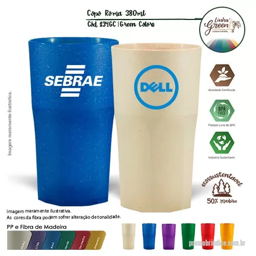 Copo ecológico personalizado - Copo Roma Green Colors com capacidade para 360ml, agora disponível em 6 cores especiais que utilizam pigmentos orgânicos na fabricação.