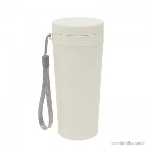 Copo ecológico personalizado - Copo fibra de bambu 350ml com parede dupla e alça. Copo produzido em Polipropileno livre de BPA, possui uma tampa de vedação rosqueável e alça de nylon (removível) para transporte. Conserva a temperatura interna durante um período de 1 à 2 horas, mas não dispõe de isolamento térmico. O copo pode ser levado a lava-louças, geladeira e micro-ondas.