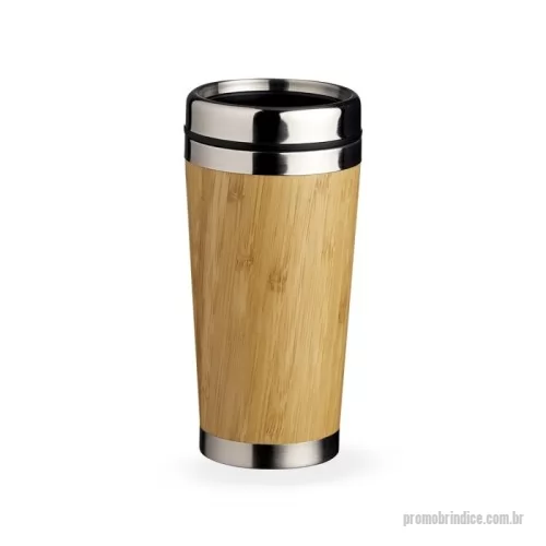 Copo ecológico personalizado - Copo Bambu de 500ml, parte interna em inox. Possui tampa com compartimento que pode ser aberto para beber