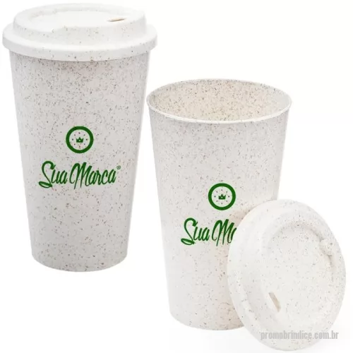 Copo ecológico personalizado - Copo feito de fibra de arroz com capacidade de quinhentos e cinquenta mililitros. Produzido em polipropileno atóxico, possui tampa rosqueável com bocal.