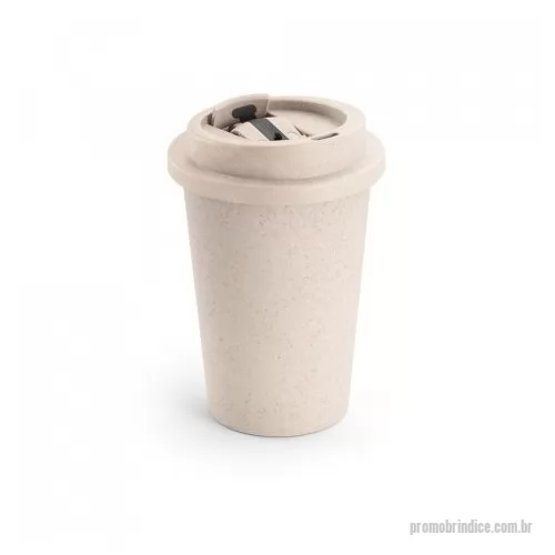 Copo ecológico personalizado - Copo de viagem em fibra de bambu (60%) e PP (40%) com tampa flip top. Capacidade até 380 mL. Certificação EU Food Grade. 