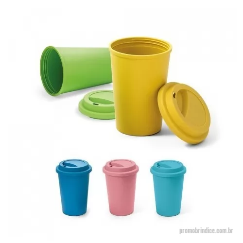 Copo ecológico personalizado - Copo de viagem em fibra de bambu (60%) e PP (40%) com tampa e capacidade até 450 mL. Certificação EU Food Grade.