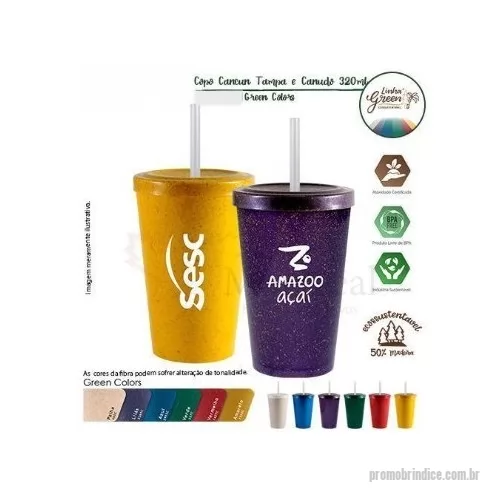 Copo ecológico personalizado - Copo Cancun Green Colors com Tampa e Canudo 320ml , feito com 50% de fibra de madeira e 50% de Plástico Premium (PP) atóxico, disponível em 6 cores. Ideal para levar sua bebida, na medida certa.