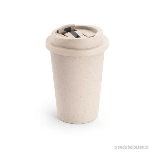 Copo ecológico personalizado - Copo de viagem em fibra de bambu (60%) e PP (40%) com tampa flip top. Capacidade até 380 mL.